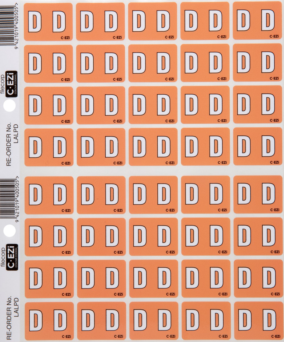Filecorp C-Ezi Alpha Lateral Labels Letter D 24mm Sheet of 40