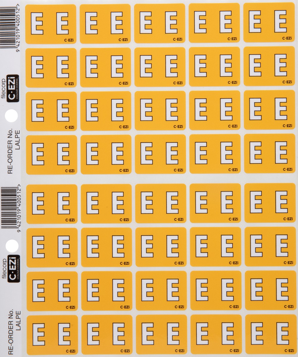 Filecorp C-Ezi Alpha Lateral Labels Letter E 24mm Sheet of 40