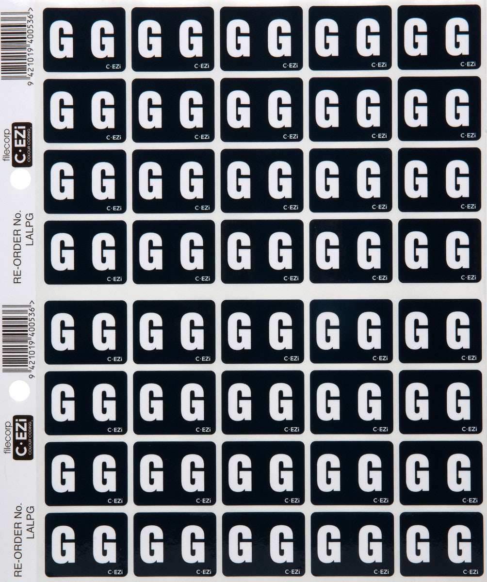 Filecorp C-Ezi Alpha Lateral Labels Letter G 24mm Sheet of 40