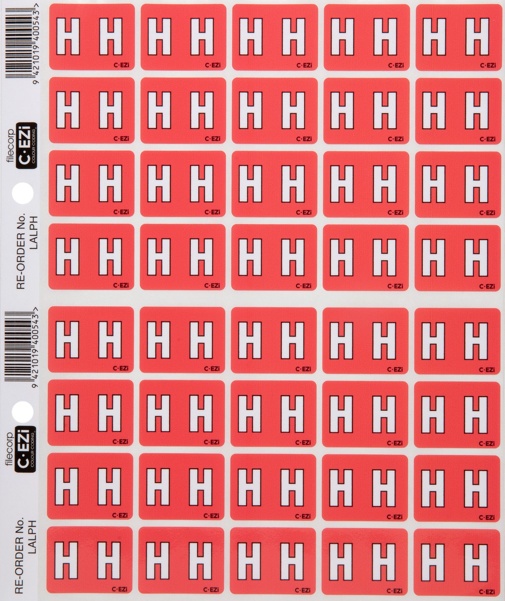 Filecorp C-Ezi Alpha Lateral Labels Letter H 24mm Sheet of 40
