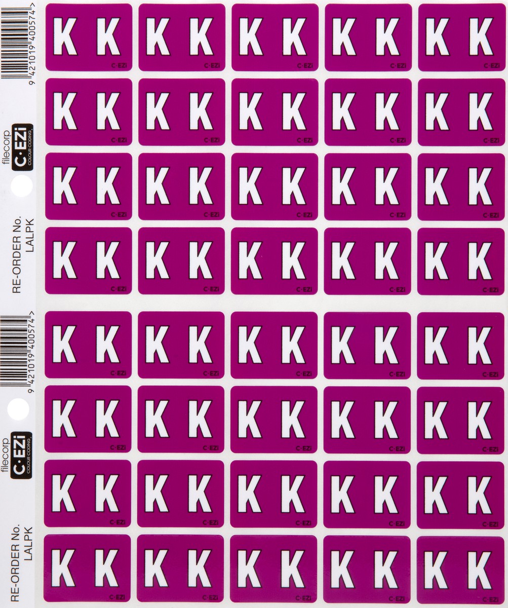 Filecorp C-Ezi Alpha Lateral Labels Letter K 24mm Sheet of 40