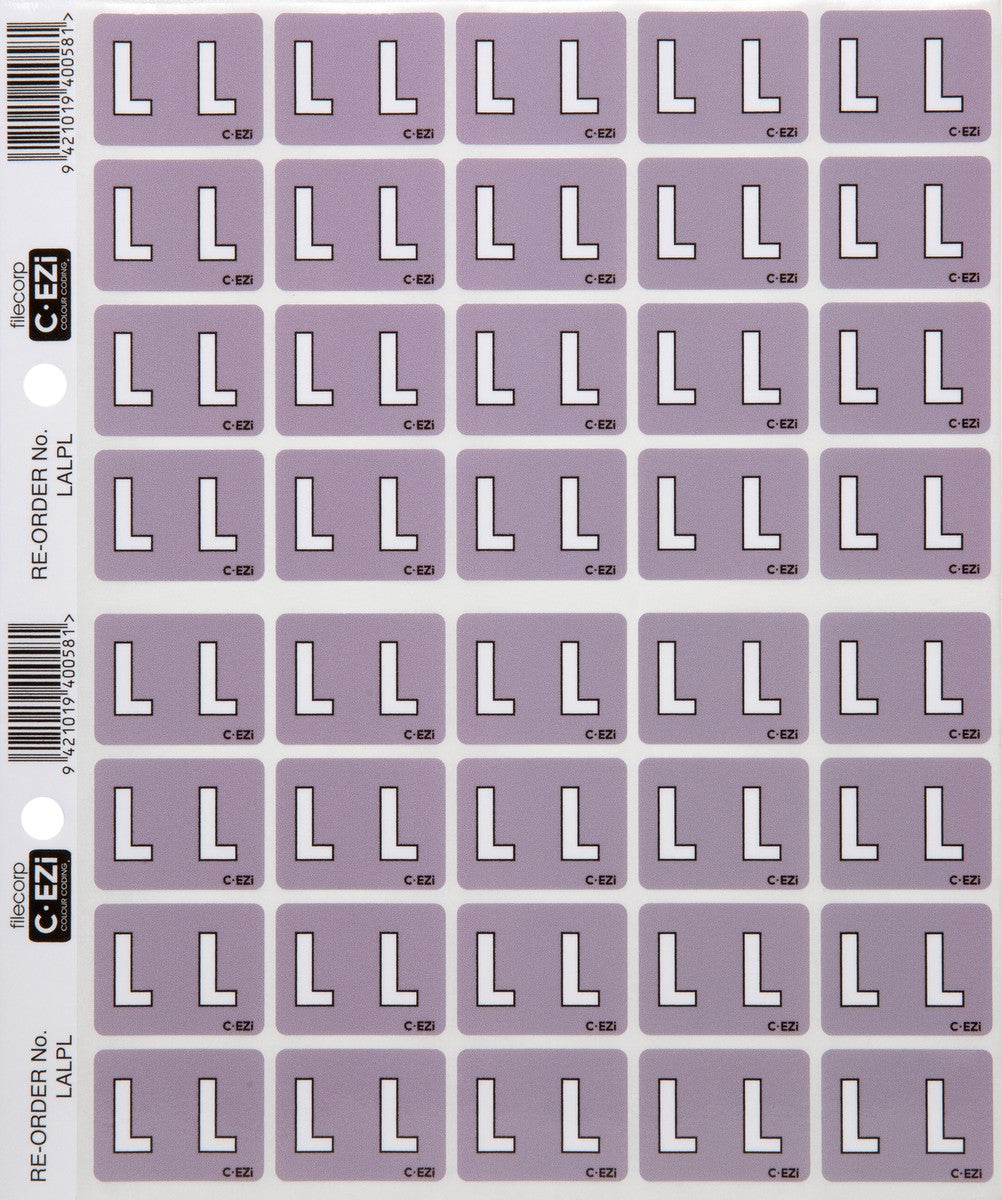 Filecorp C-Ezi Alpha Lateral Labels Letter L 24mm Sheet of 40
