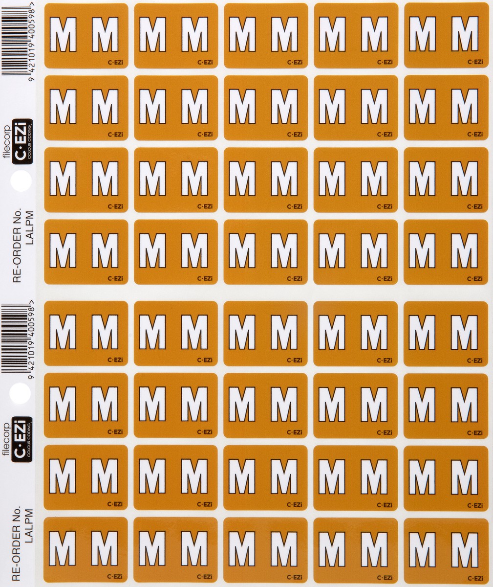 Filecorp C-Ezi Alpha Lateral Labels Letter M 24mm Sheet of 40