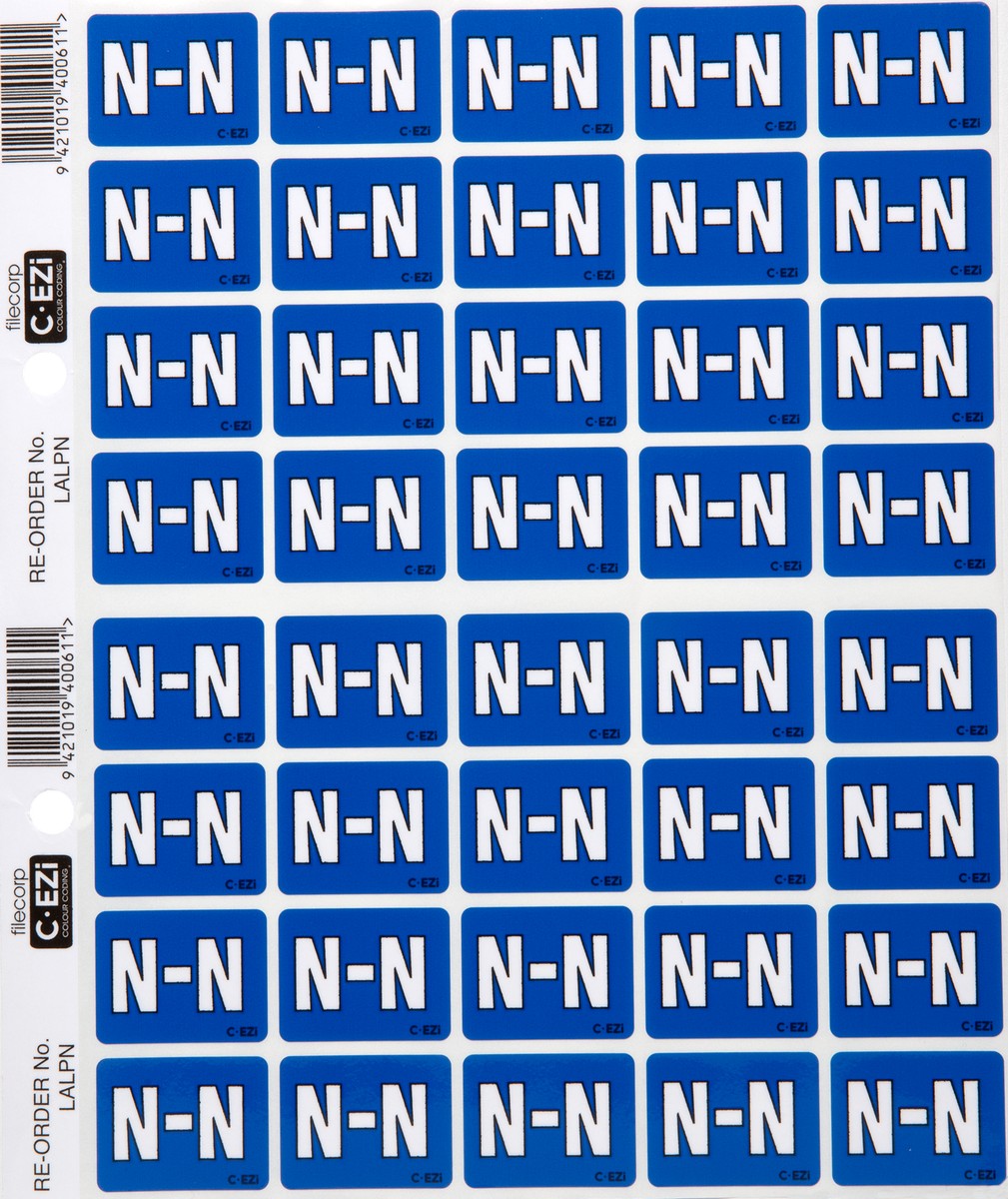 Filecorp C-Ezi Alpha Lateral Labels Letter N 24mm Sheet of 40