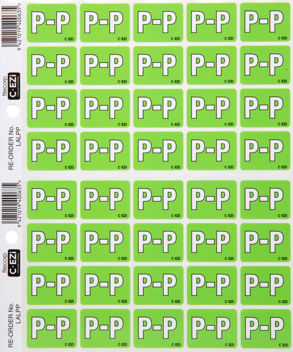 Filecorp C-Ezi Alpha Lateral Labels Letter P 24mm Sheet of 40