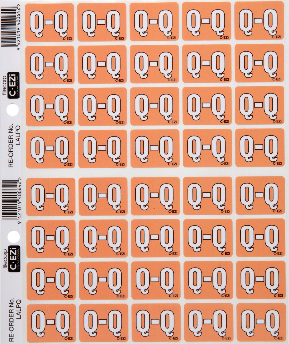 Filecorp C-Ezi Alpha Lateral Labels Letter Q 24mm Sheet of 40