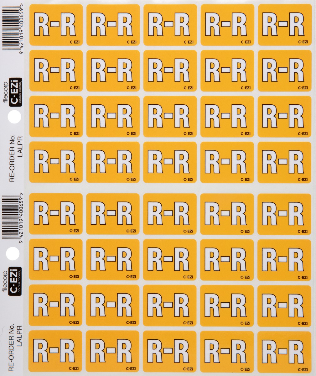 Filecorp C-Ezi Alpha Lateral Labels Letter R 24mm Sheet of 40