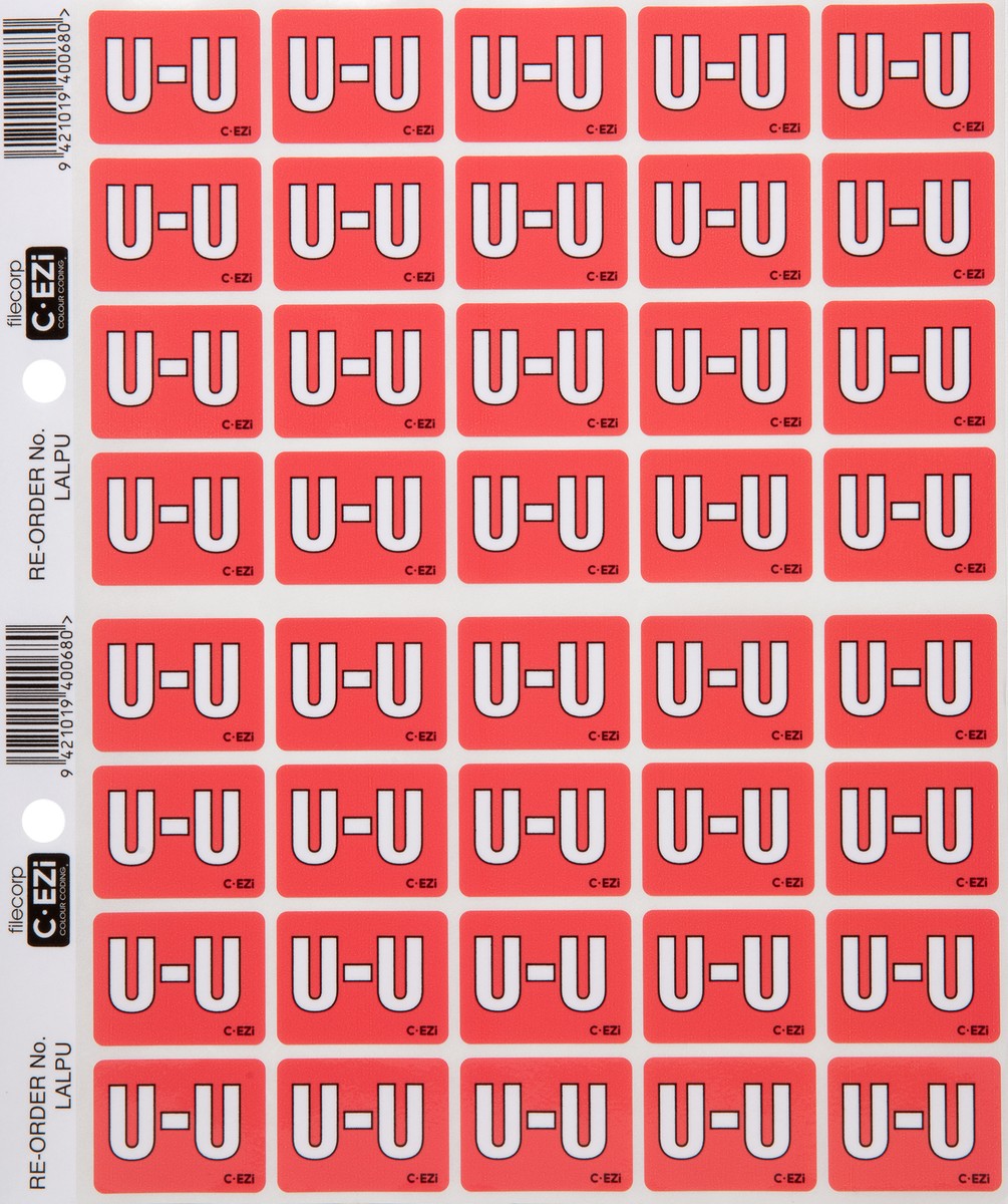 Filecorp C-Ezi Alpha Lateral Labels Letter U 24mm Sheet of 40
