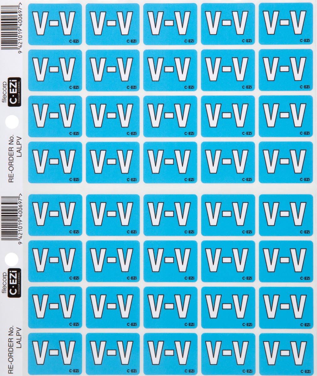 Filecorp C-Ezi Alpha Lateral Labels Letter V 24mm Sheet of 40