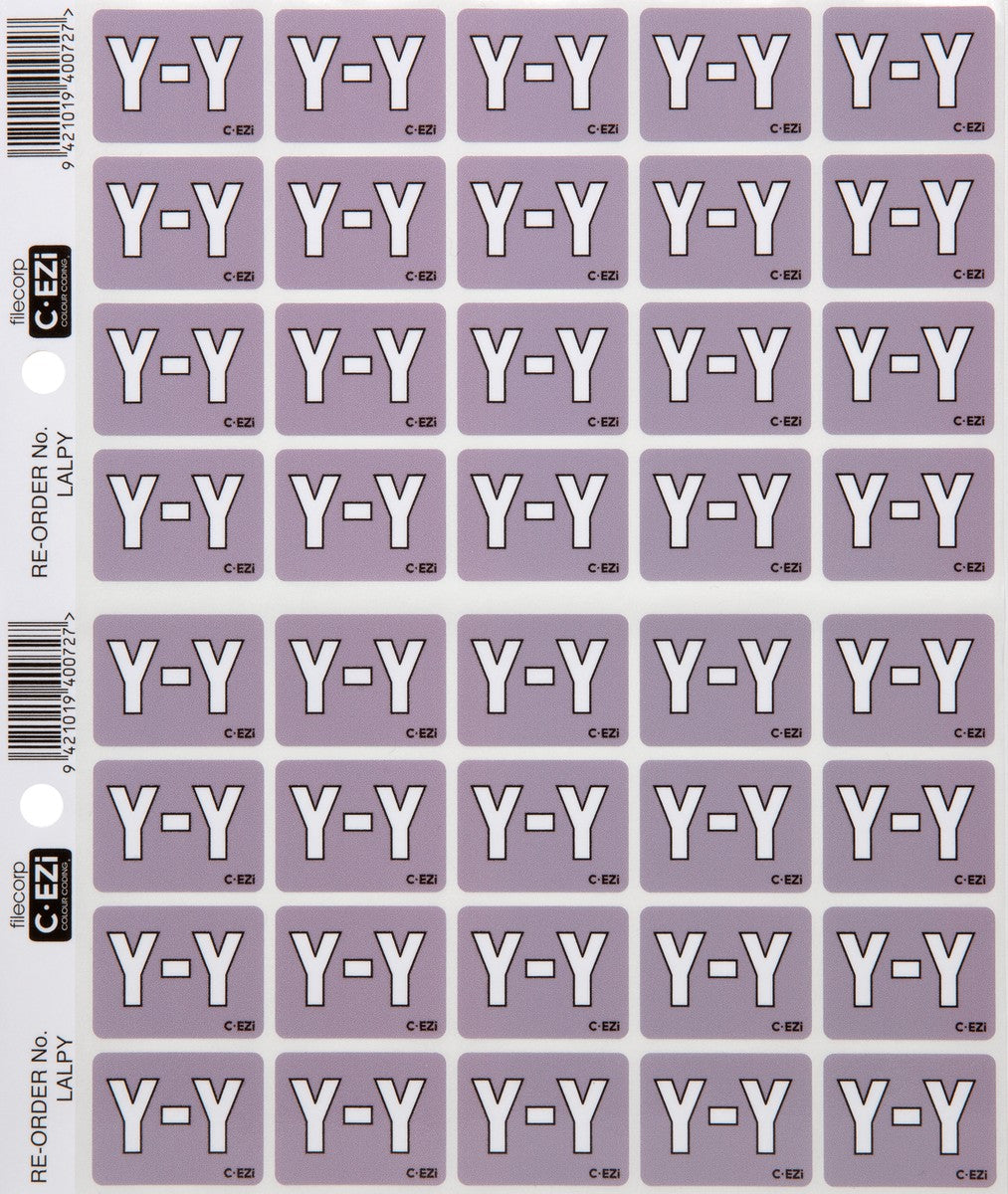 Filecorp C-Ezi Alpha Lateral Labels Letter Y 24mm Sheet of 40