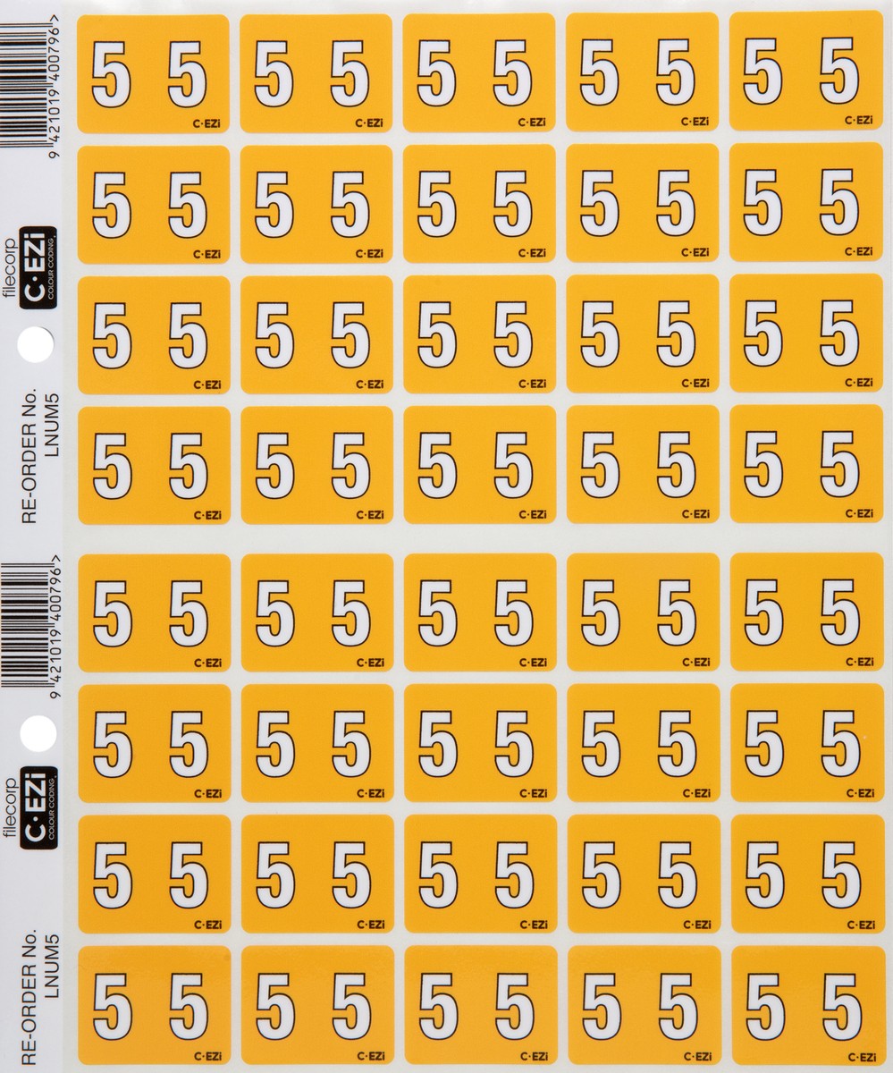 Filecorp C-Ezi Numeric Lateral Labels Number 5, 24mm Sheet of 40