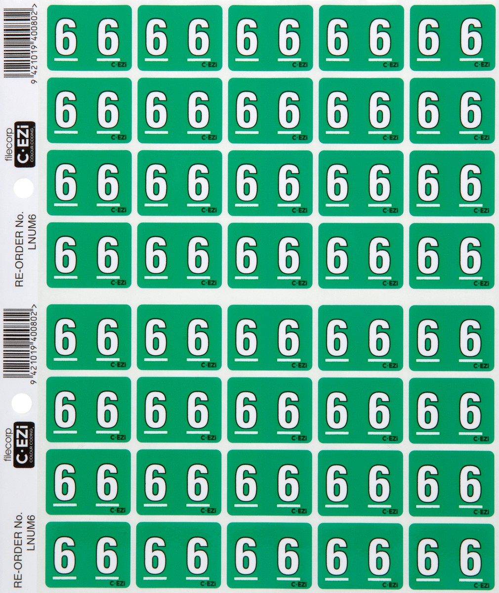 Filecorp C-Ezi Numeric Lateral Labels Number 6, 24mm Sheet of 40