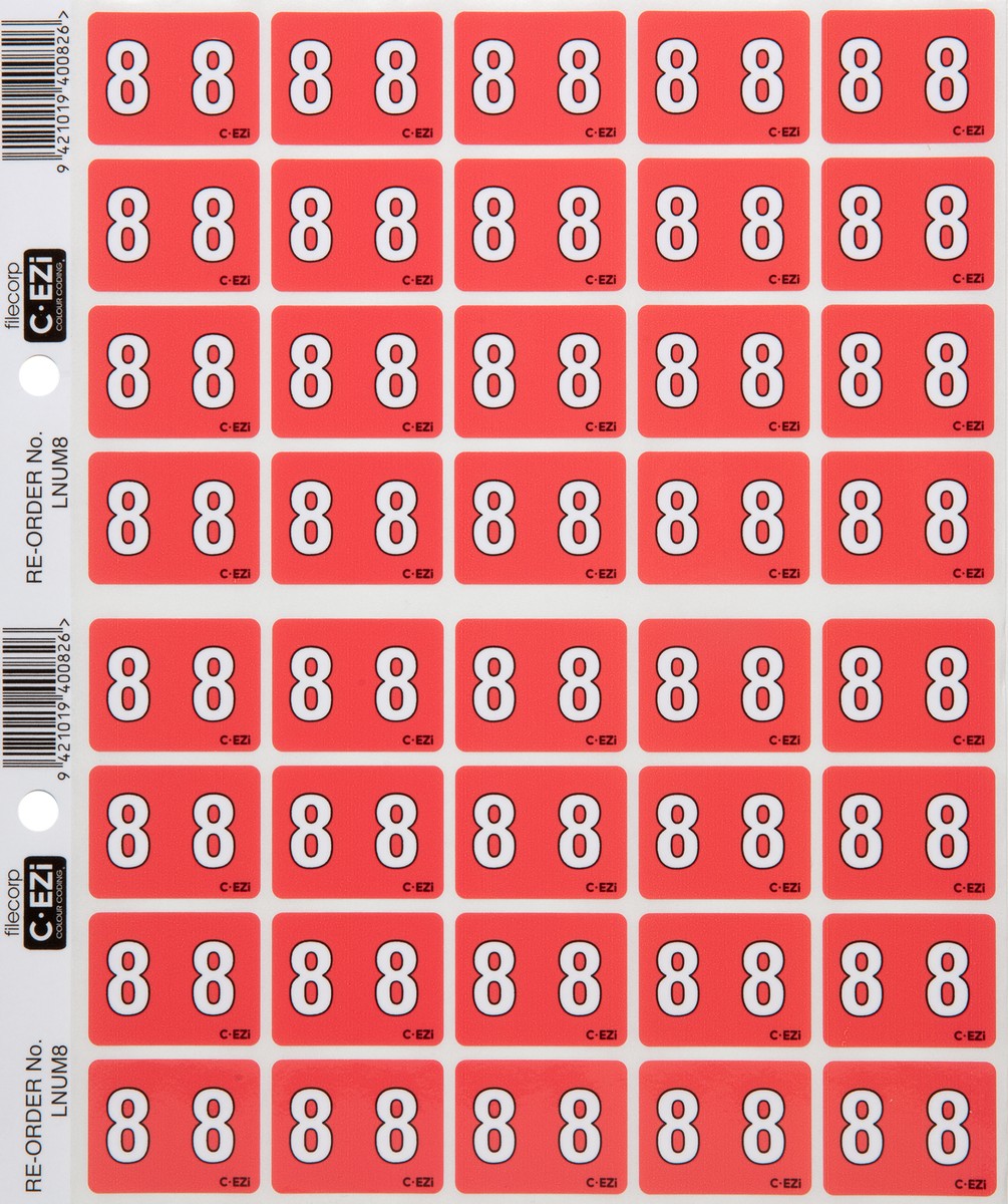 Filecorp C-Ezi Numeric Lateral Labels Number 8, 24mm Sheet of 40