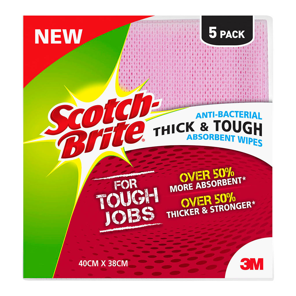 Scotch Brite Antibacterial Thick & Tough Wipes Mixed Colours AN010606679 Pack of 5