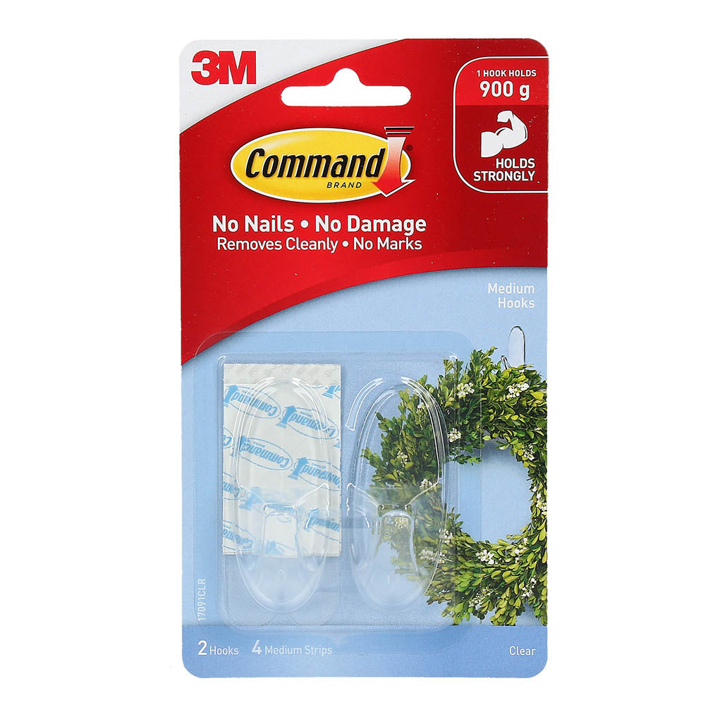 Command Hook 17091CLR Medium Clear Pk/2