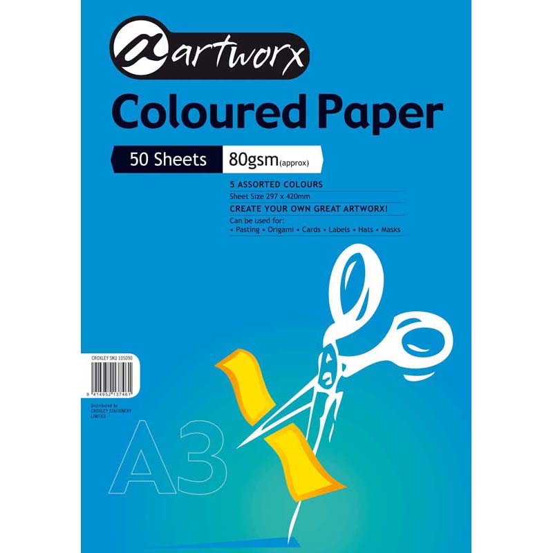 Artworx Paper A3 80gsm 50 Pack Assorted