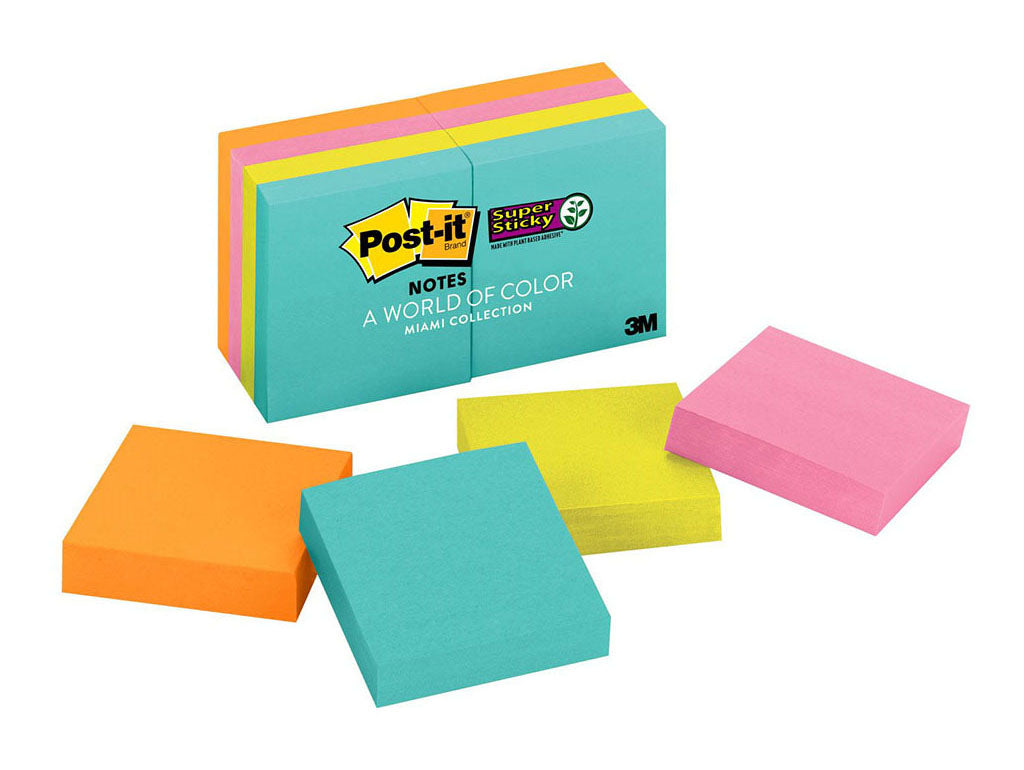 Post-it Super Sticky Notes 622-8SSMIA 48x48mm Miami Collection, Pack of 8