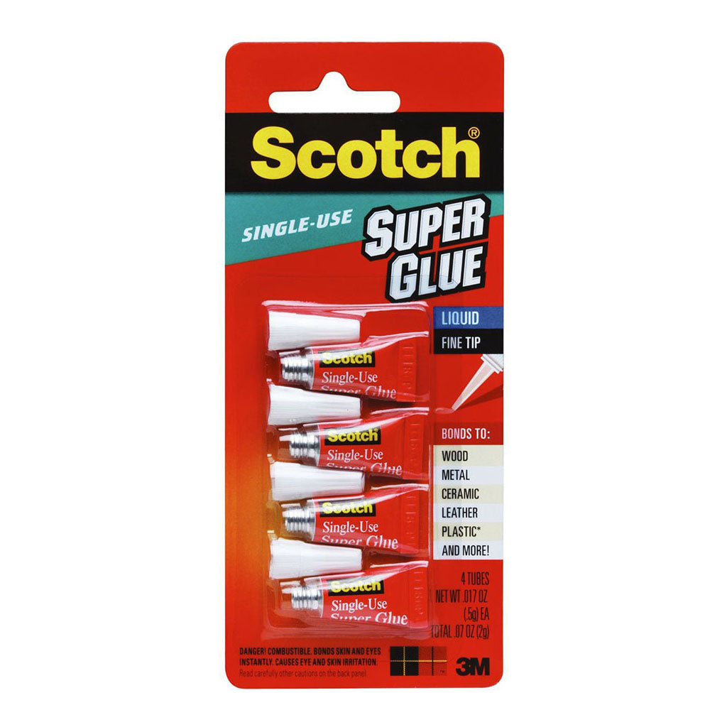 Scotch Adhesive AD114 Super Glue One Drop 0.5g per tube Pkt/4 Tubes