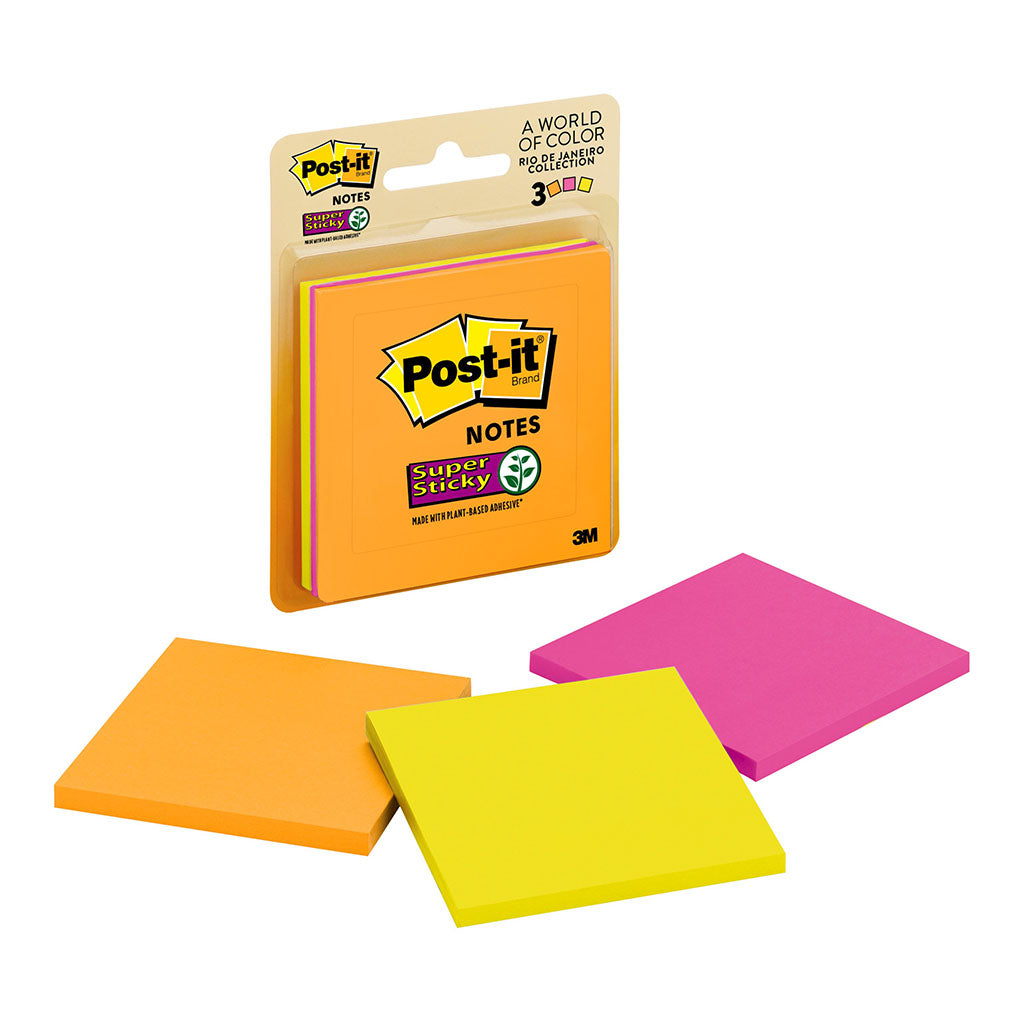 Post-it Super Sticky Notes 3321-SSAU 76x76mm Rio Collection, Pack of 3