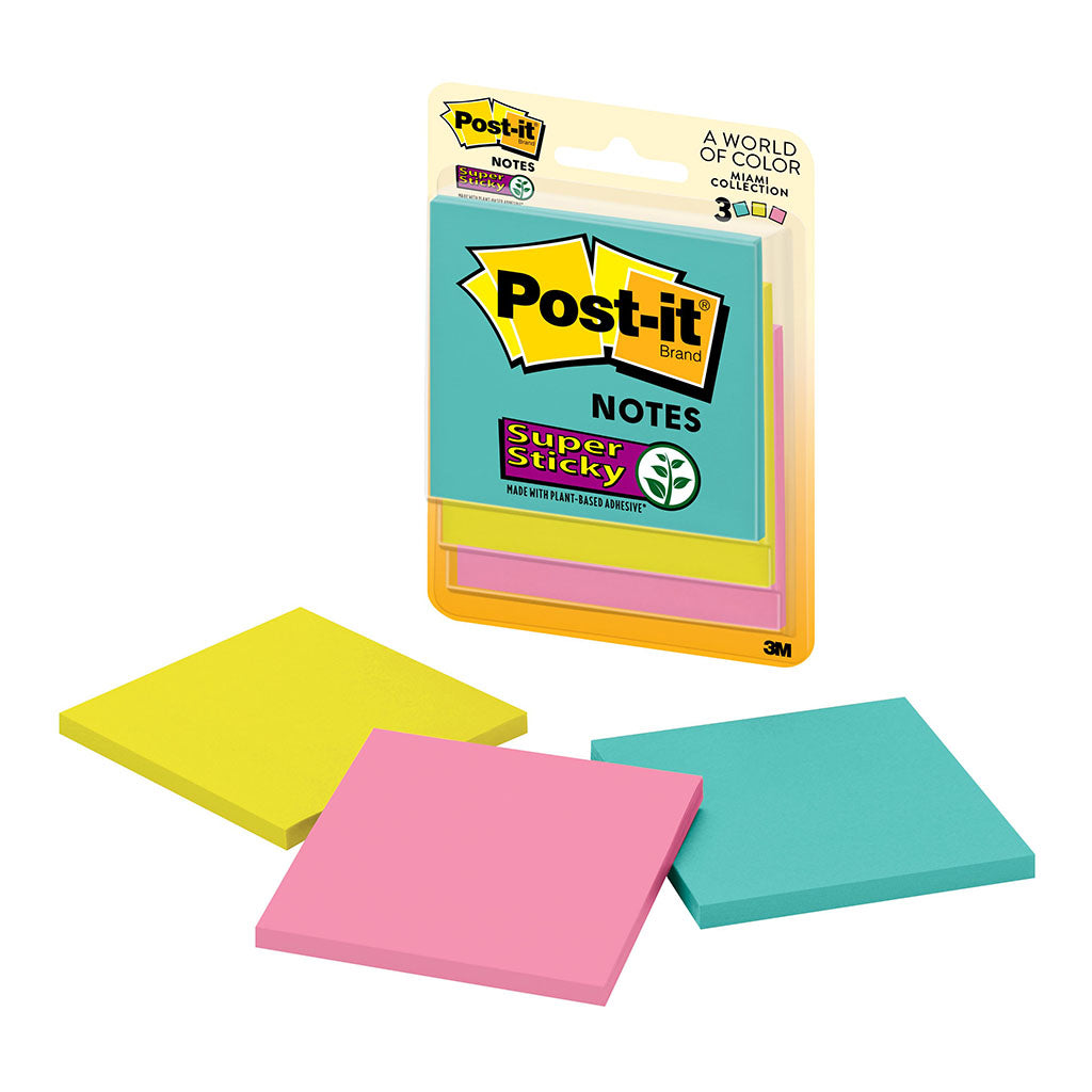 Post-it Super Sticky Notes 3321-SSMIA 76x76mm Miami Collection, Pack of 3