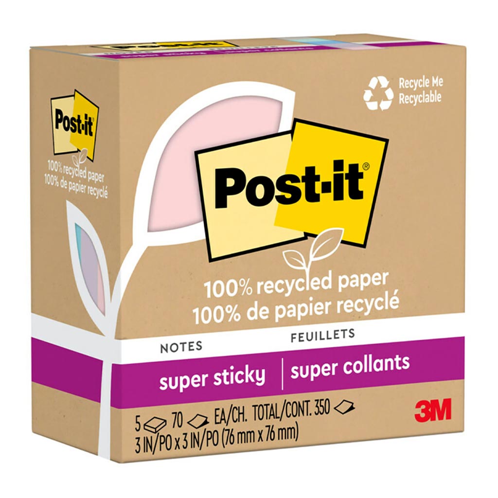 Post-it 100 Rec Super Sticky Notes 654R-5SSNRP 76x76mm Wanderlust, Pack of 5