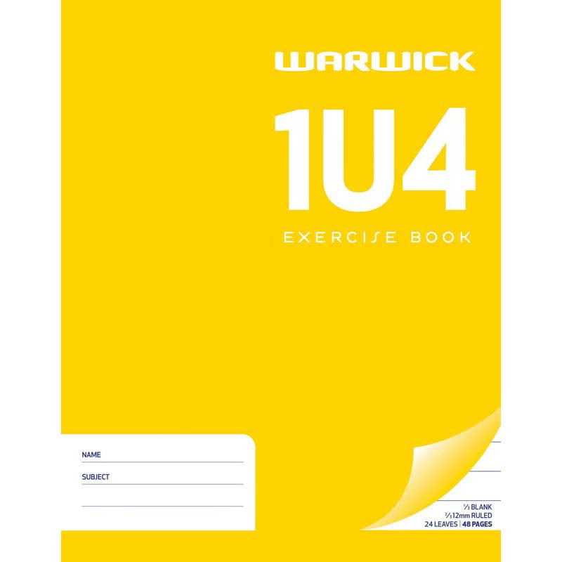 Warwick Exercise Book 1U4 12MM 1/3 Unruled 2/3 Ruled 24 Leaf 230x180mm