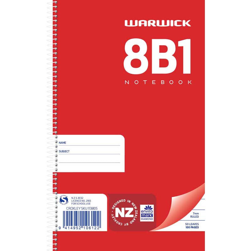 Warwick Notebook 8B1 50 Leaf Spiral Ruled 7mm 165x100mm