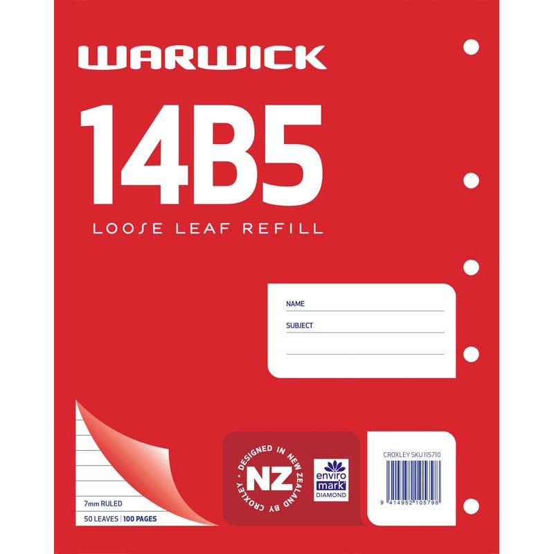 Warwick Refill 14b5 Loose Leaf 50 Leaf Ruled 7mm 255x205mm