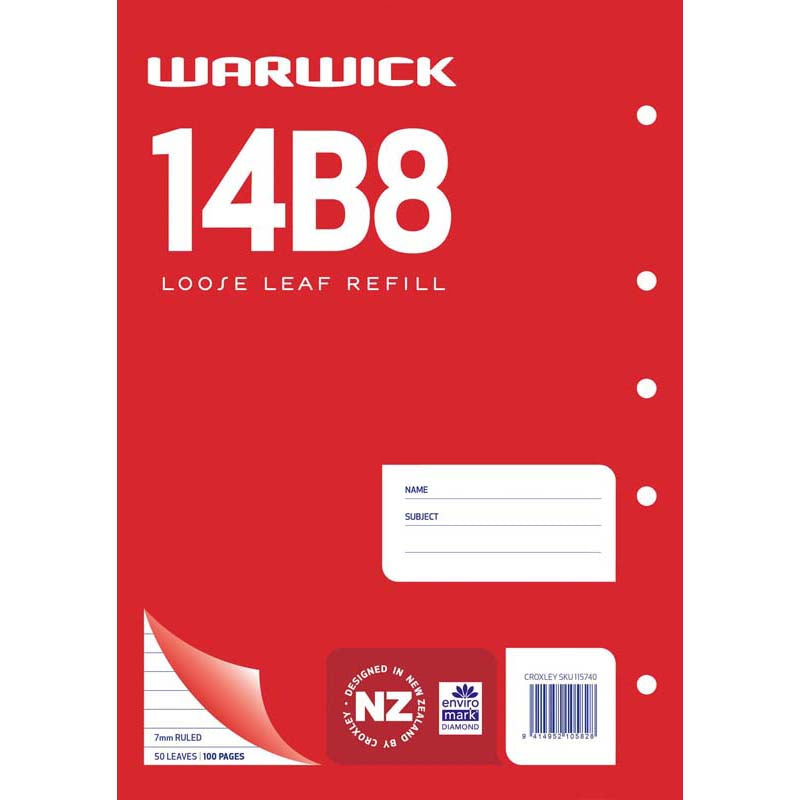 Warwick Refill 14B8 Loose Leaf 50 Leaf A4 Ruled 7mm