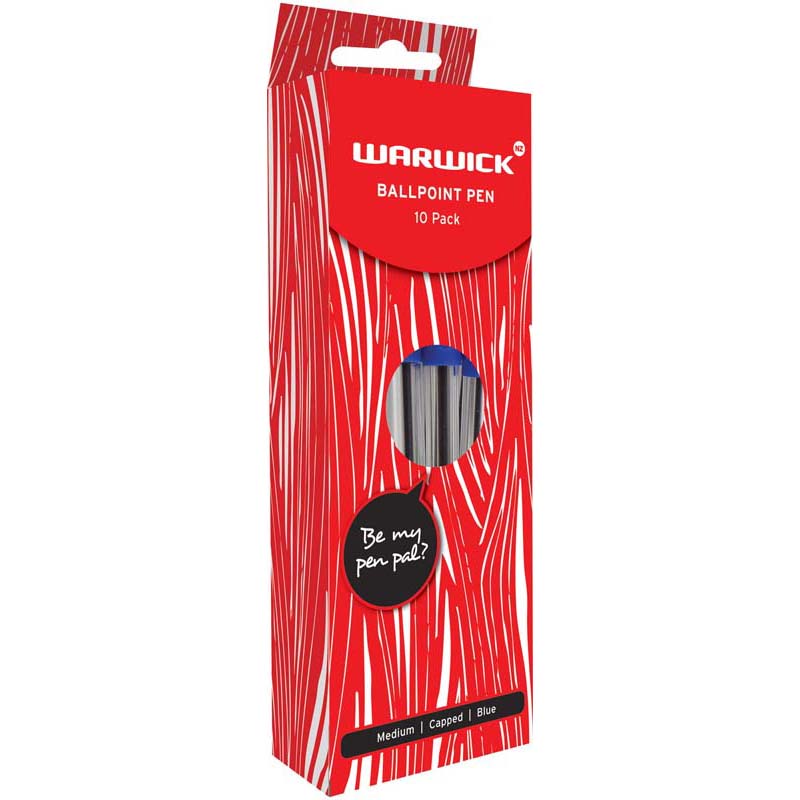 Warwick Pen Ballpoint Blue Capped Medium Box 10