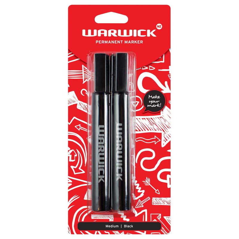 Warwick Marker Black Bullet Tip Blister 2 Pack Permanent