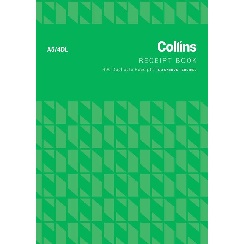 Collins Cash Receipt A5 4dl 100 Leaf Duplicate No Carbon Required