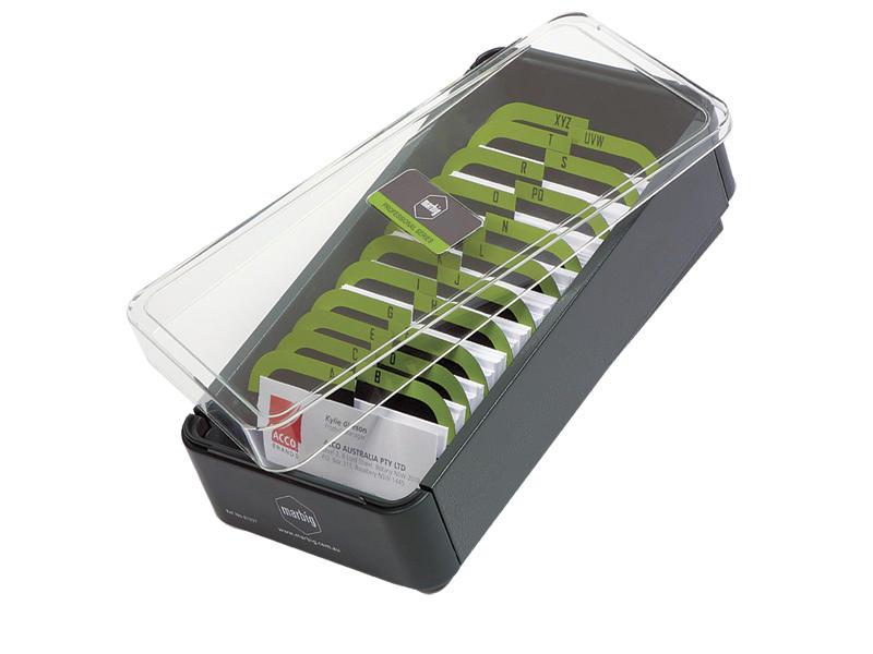 Marbig Business Card Indexed File Box 400 Card Capacity Grey & Lime