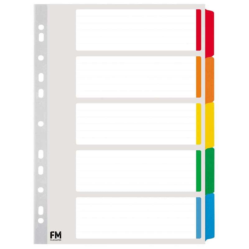 FM Indices A4 5 Tab Coloured Reinforced Cardboard