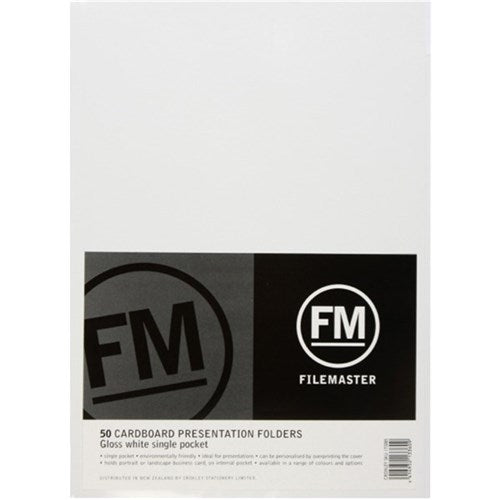 FM Folder Presentation Gloss White 50 Single Pocket Pack 250gsm