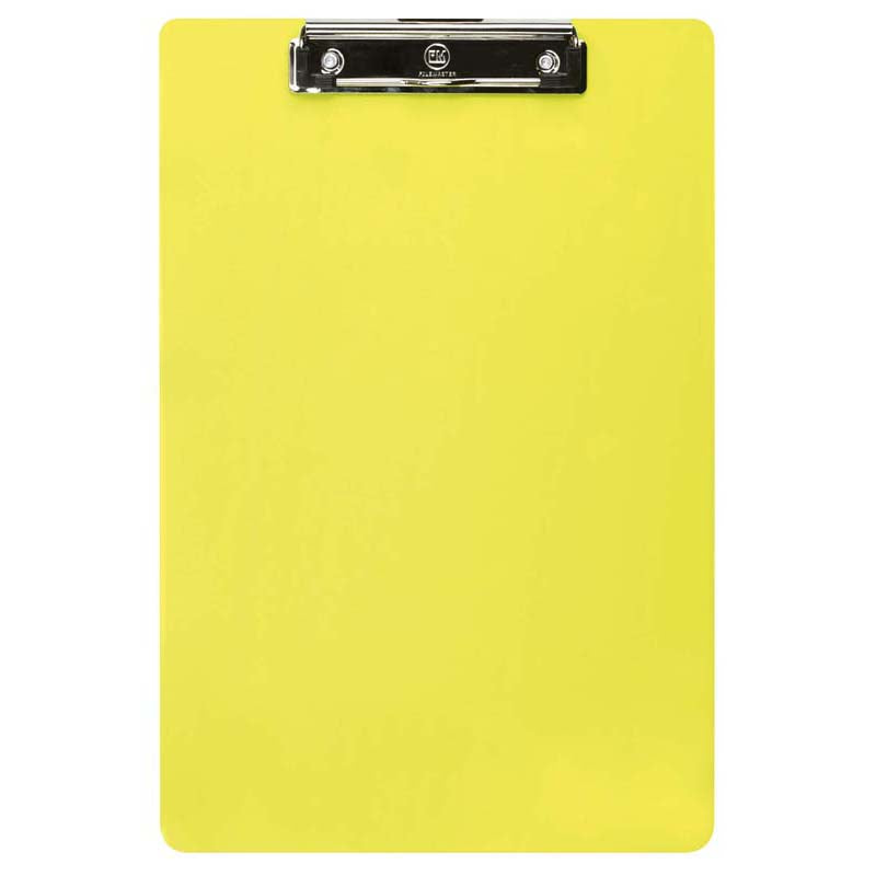 FM Clipboard Neon Yellow Foolscap Transparent Plastic with Rubber Softened Clip