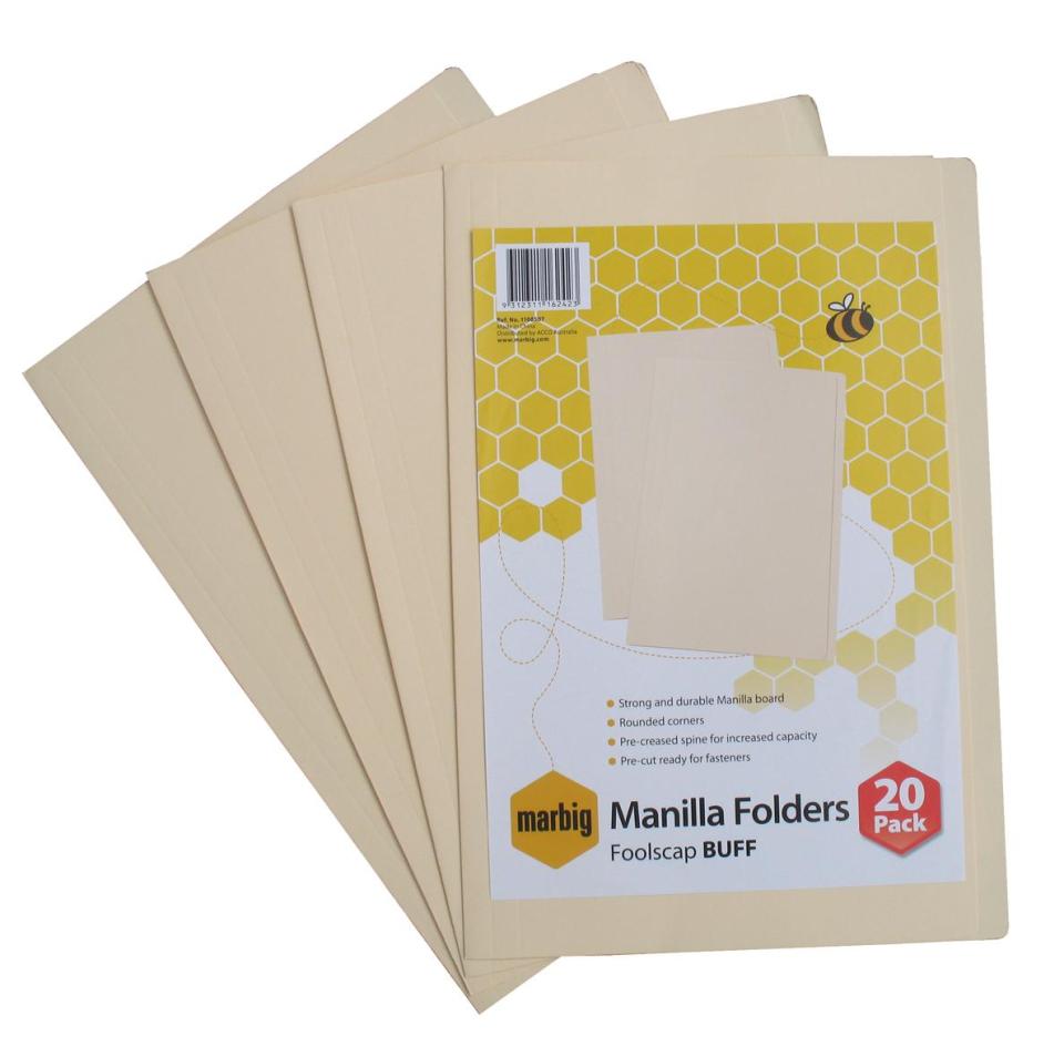 Marbig Manilla File Folders Foolscap Buff Pack 20