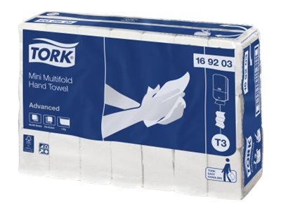 Tork T3 Advanced Mini Multifold Hand Towel 1 Ply White 185 Sheets per Pack 169203 Carton of 42