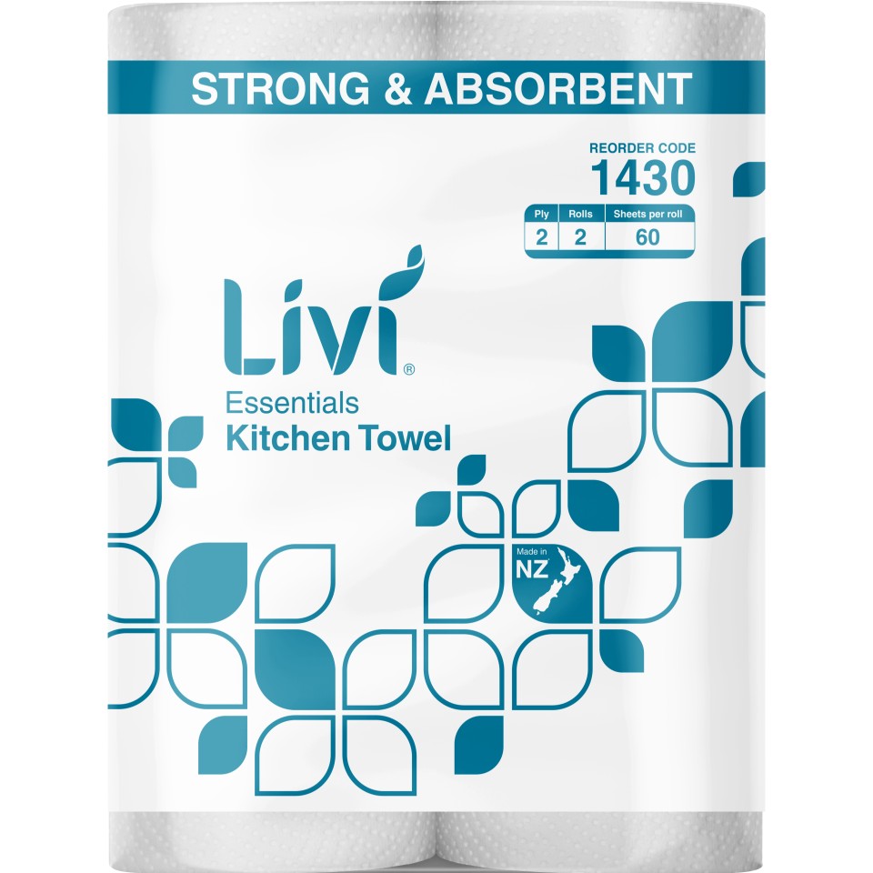 Livi Paper Towel Commercial 2 Ply 60 Sheets Per Roll Pack 2