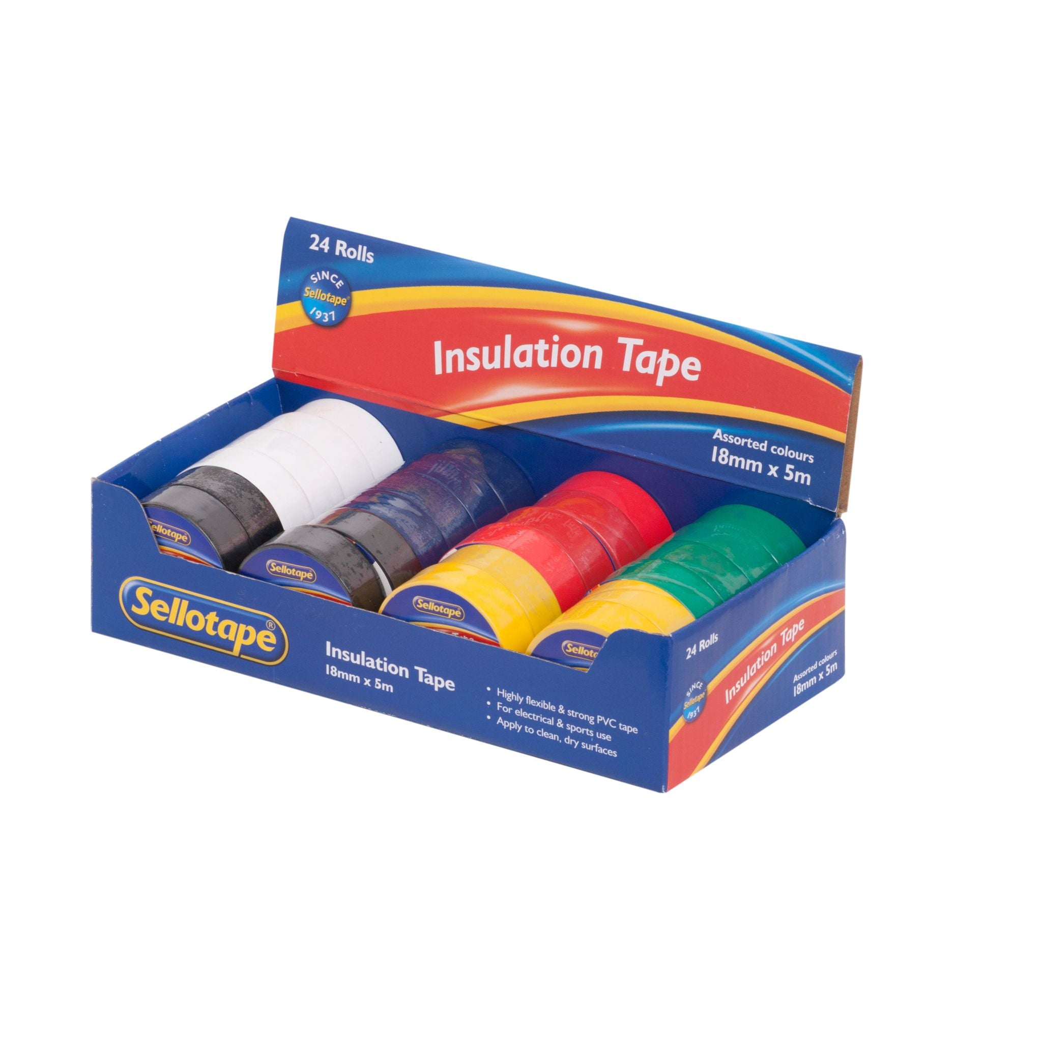 Sellotape TTS018 Insulation Tape Assorted 18mmx5m, 24 Pack
