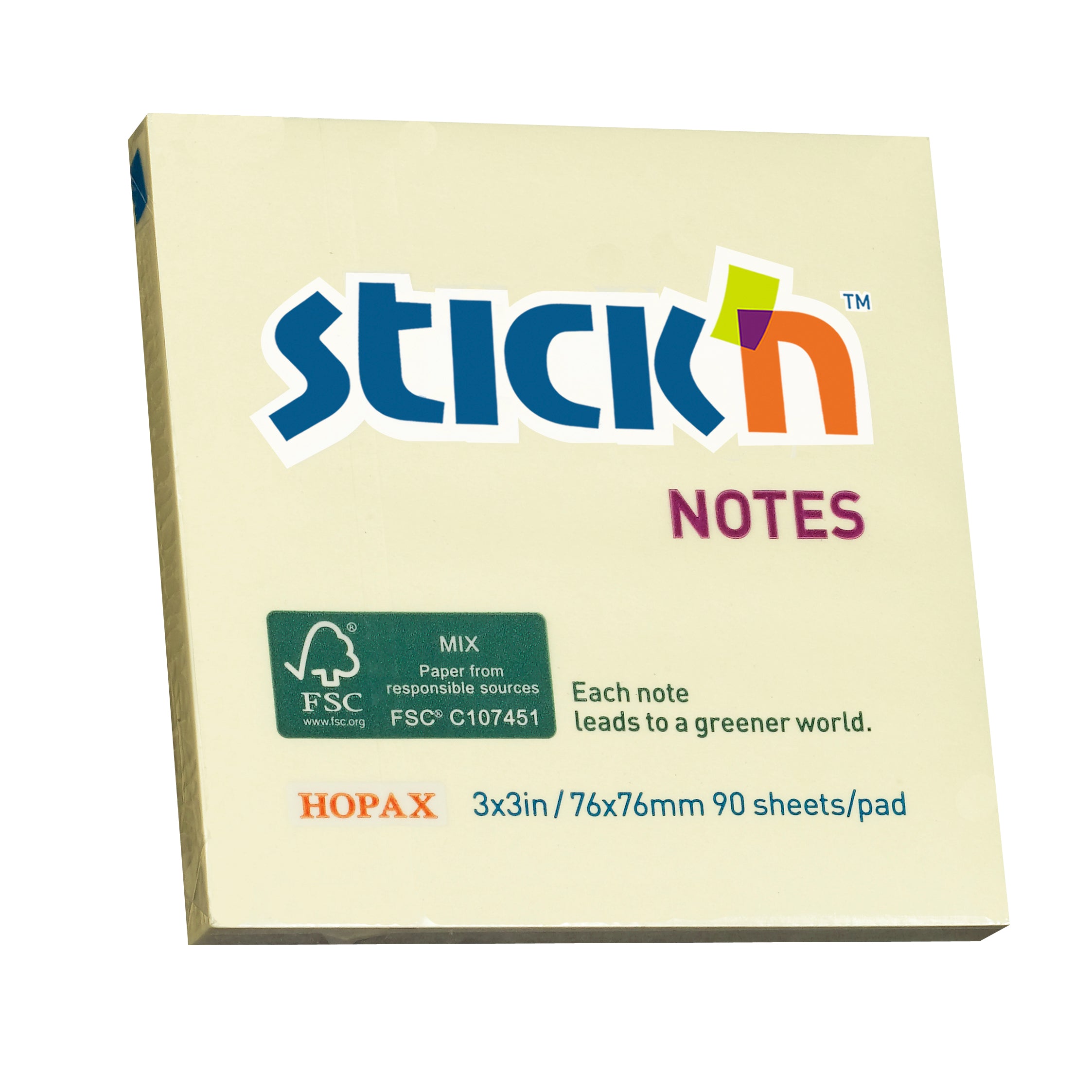 Stick'n Note FSC Mix Credit 76x76mm 90 Sheets Yellow