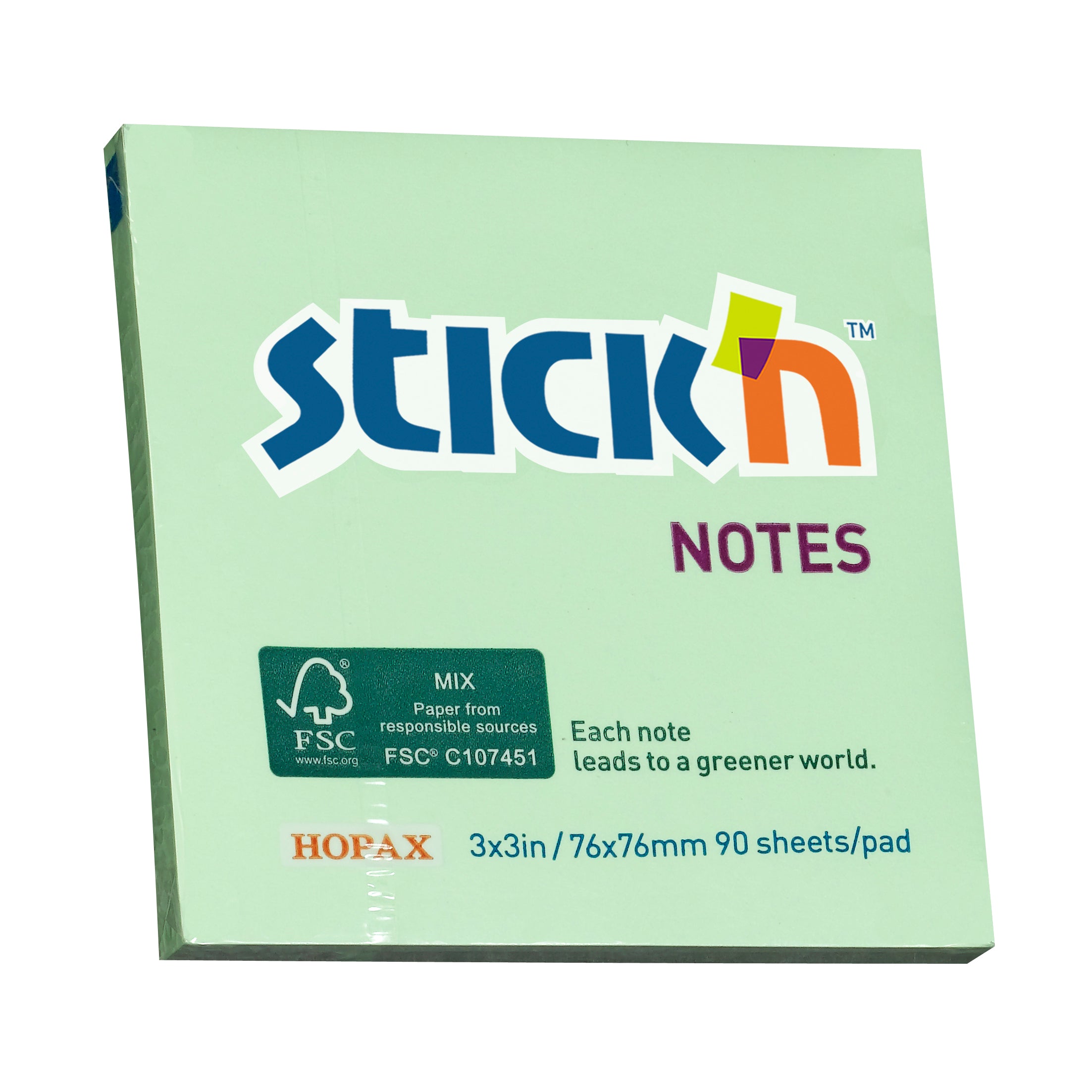 Stick'n Note FSC Mix Credit 76x76mm 90 Sheets Green