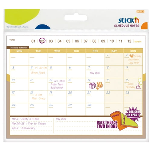Stick'n Schedule D/S Notes Monthly/Weekly 150x203mm 40 Sheets