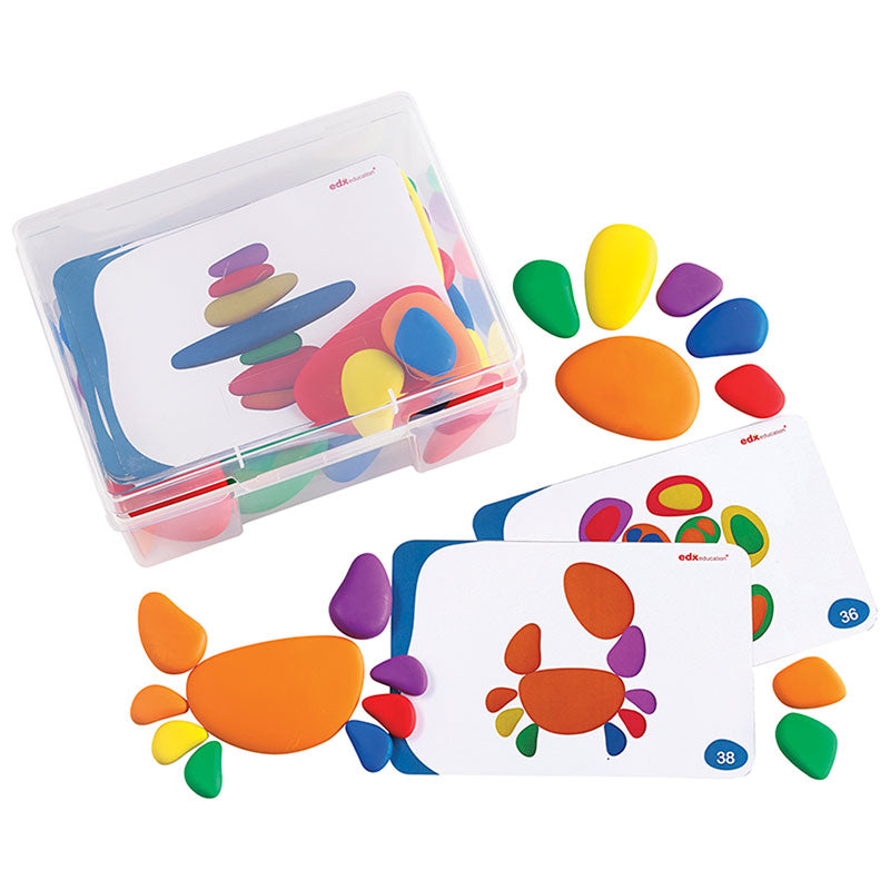 EDX Rainbow Pebbles Activity Set 36 Pcs With 20 Activity Cards In Plastic Container
