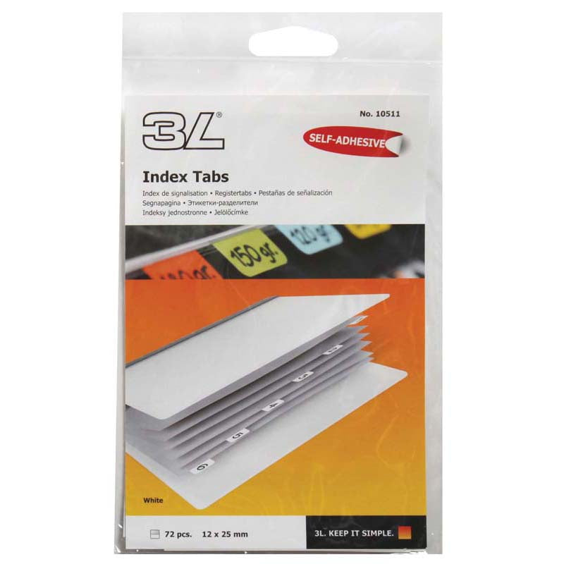 3L Index Tab 25mm White 72 Pack