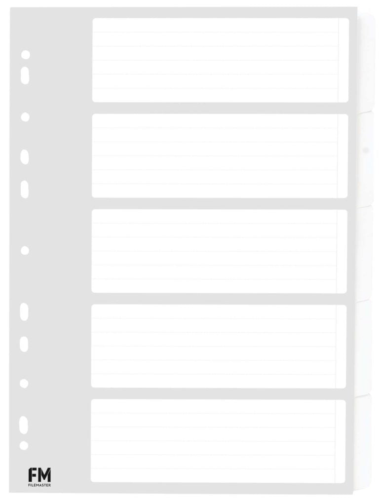 FM Indices A4 5 Tab White Cardboard