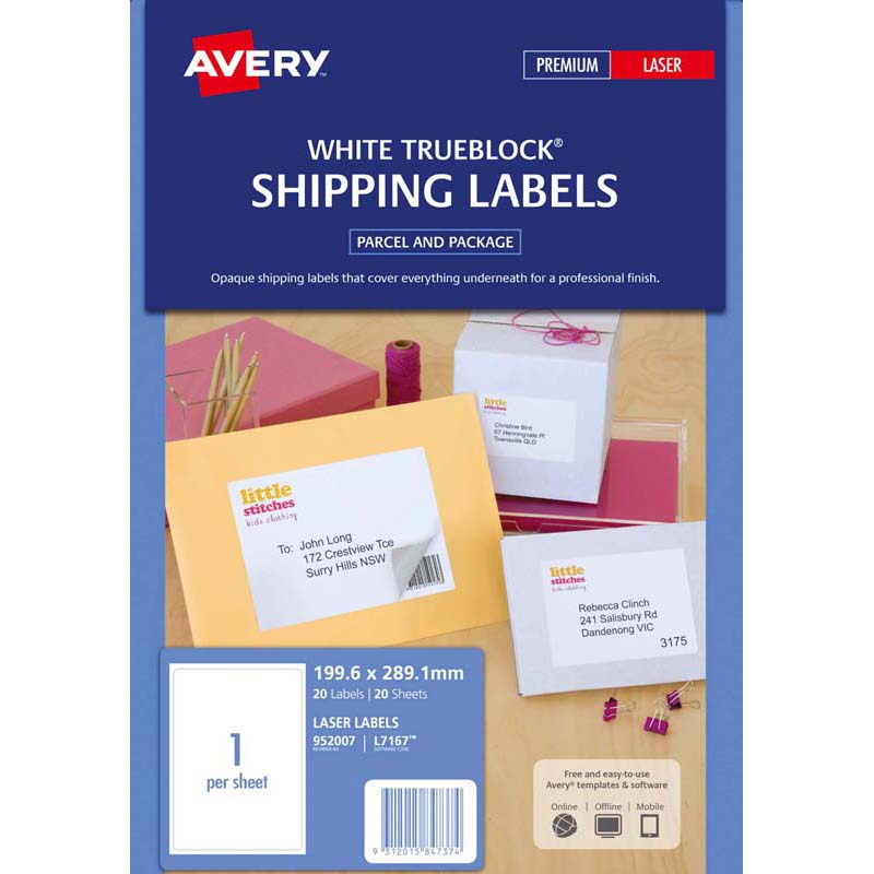 Avery Label L7167-20 20 Sheets Laser