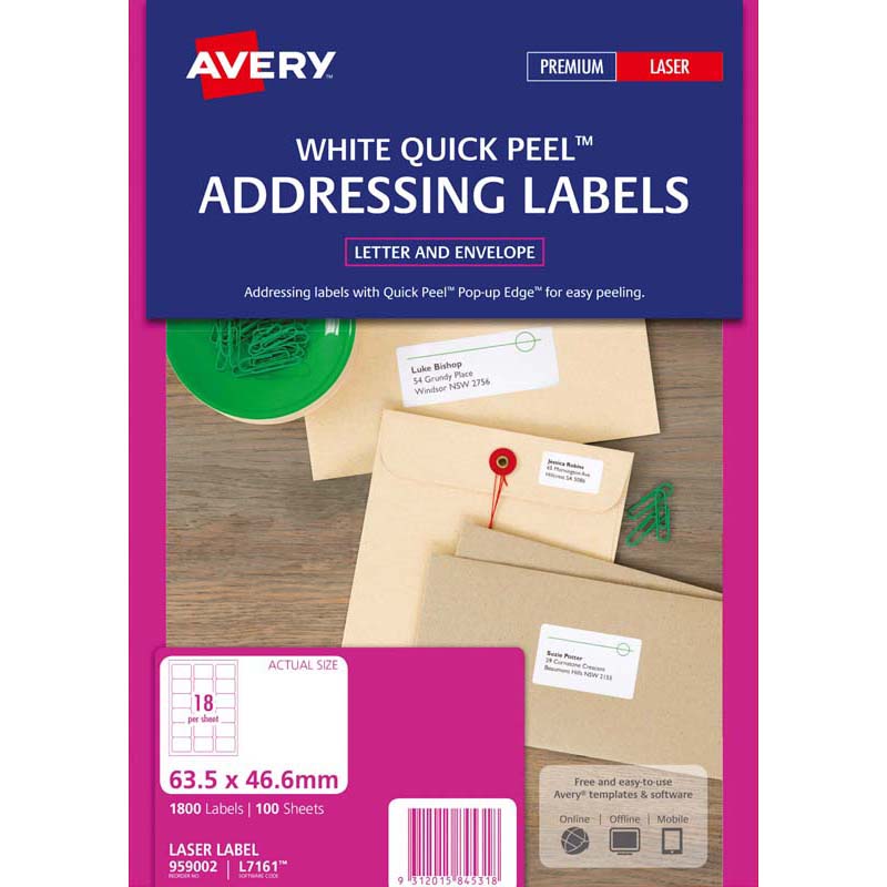 Avery Label L7161-100 100 Sheets Laser