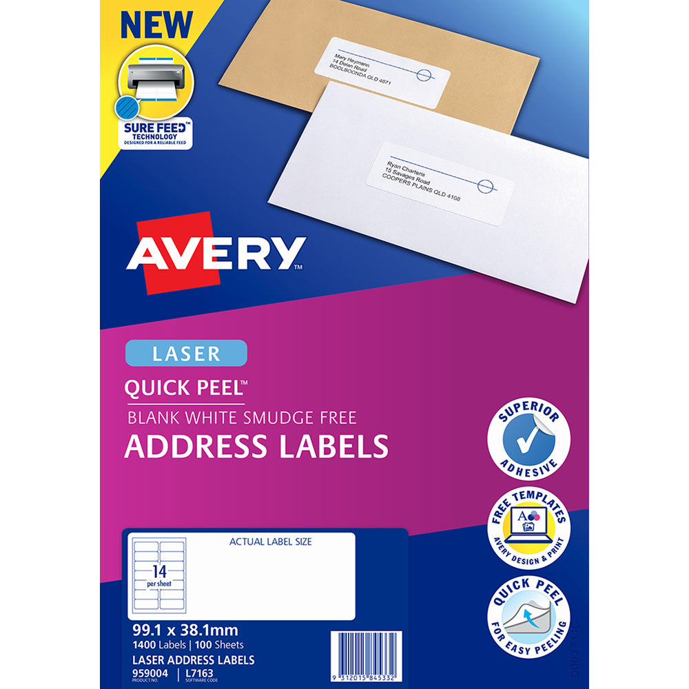 Avery Label L7163-100 Popup Quick Peel 99.1x38.1mm FSC Mix Credit 14up 100 Sheets