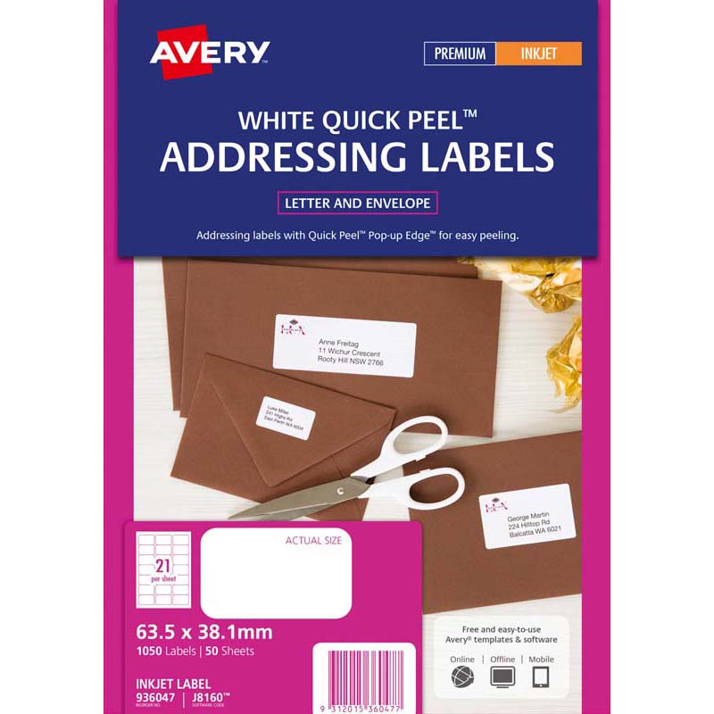 Avery Label J8160-50 Inkjet 50 Sheets